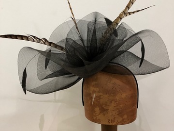 For Sale: Black Netting Fascinator with feathers