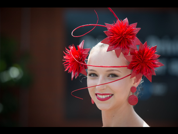 For Rent: Red floral headpiece with quills