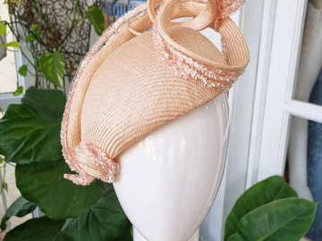 For Sale: Soft apricot curve headpiece with sculptural swirl