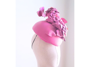 For Sale: PINK LEATHER HEADPIECE WITH HANDCRAFTED FLOWERS