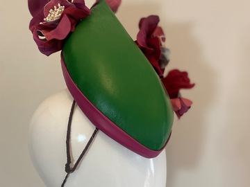 For Sale: Green and pink leather Percher with handmade flowers