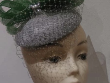 For Sale: silver and dark green fascinator 