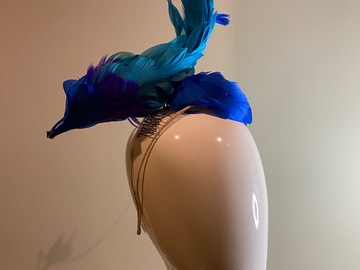 For Sale: Feathered fascinator in blues and purple 